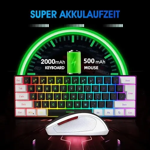 Snpurdiri 2.4G Wireless Gaming Keyboard and Mouse Combo, Include Small 60% Merchanical Feel Keyboard, Ergonomic Design Mini Wireless Mouse(White and Black) - 3