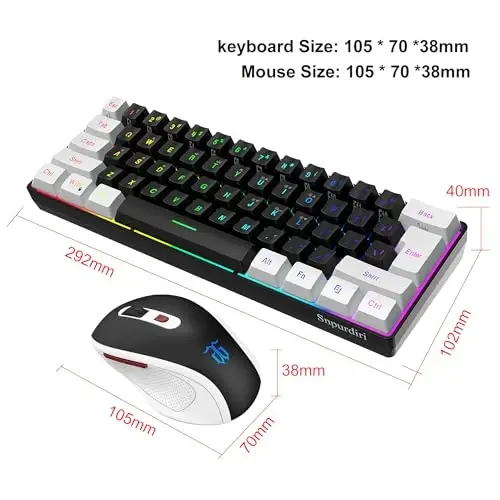 Snpurdiri 2.4G Wireless Gaming Keyboard and Mouse Combo, Include Small 60% Merchanical Feel Keyboard, Ergonomic Design Mini Wireless Mouse(White and Black) - 5