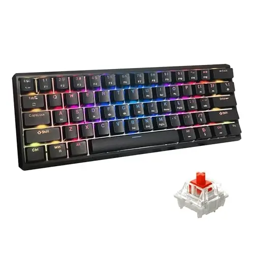 Snpurdiri 60% Gasket simli mexanik oʻyin klaviaturasi, RGB yoritgichli 61 tugmali mini oʻyin klaviaturasi (qora, qizil kalitlar) - 1