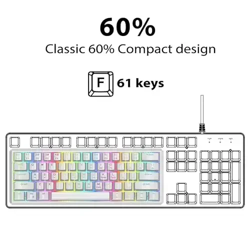 Snpurdiri 60% Wired Mechanical Gaming Keyboard, RGB Backlit 61 Keys Small Gaming Keyboard (White, Red Switches) - 2