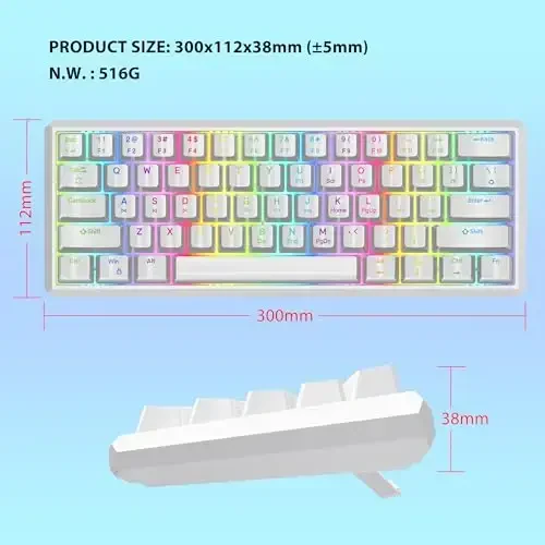 Snpurdiri 60% Wired Mechanical Gaming Keyboard, RGB Backlit 61 Keys Small Gaming Keyboard (White, Red Switches) - 6