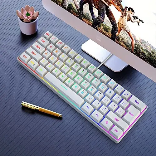 Snpurdiri 60% Wired Gaming Keyboard, 61 Keys RGB Backlit Wrist Rest Ultra-Compact Mini Waterproof Keyboard for PC Computer Gamer (White) - 6