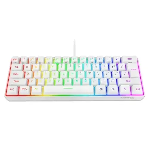 Snpurdiri 60% Wired Gaming Keyboard, 61 Keys RGB Backlit Wrist Rest Ultra-Compact Mini Waterproof Keyboard for PC Computer Gamer (White) - SNPURDIRI