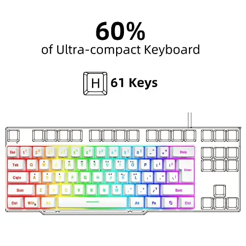 Snpurdiri 60% Wired Gaming Keyboard, 61 Keys RGB Backlit Wrist Rest Ultra-Compact Mini Waterproof Keyboard for PC Computer Gamer (White) - 2