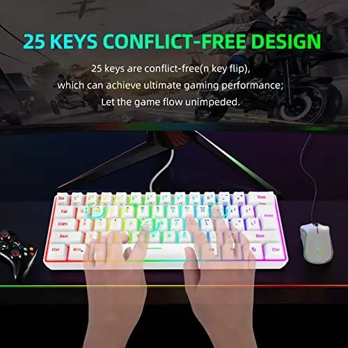 Snpurdiri 60% Wired Gaming Keyboard, 61 Keys RGB Backlit Wrist Rest Ultra-Compact Mini Waterproof Keyboard for PC Computer Gamer (White) - 3