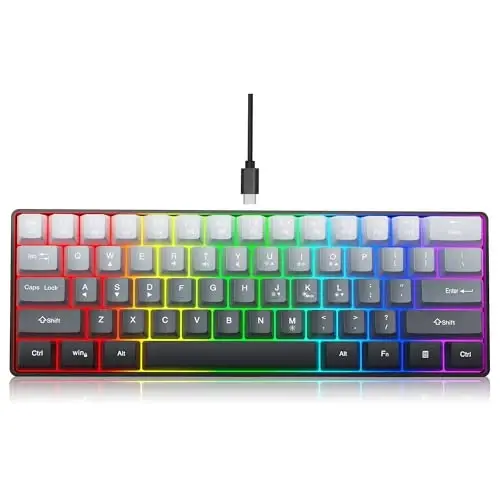 Snpurdiri 60% Wired Gaming Keyboard, 61 Keys RGB Backlit Ultra-Compact Small Gaming Keyboard, for PC/Mac Gamer, Typist, Travel, Easy to Carry on Business Trip (Grey-Black) - 3