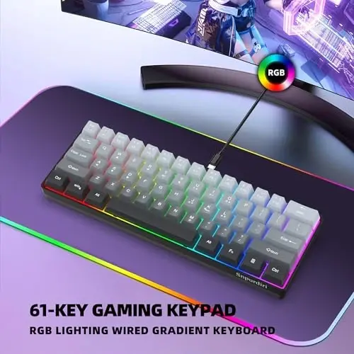 Snpurdiri 60% Wired Gaming Keyboard, 61 Keys RGB Backlit Ultra-Compact Small Gaming Keyboard, for PC/Mac Gamer, Typist, Travel, Easy to Carry on Business Trip (Grey-Black) - 6