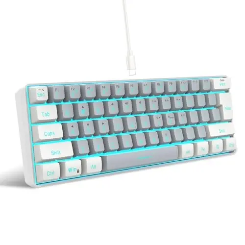 Snpurdiri 60% Wired Gaming Keyboard, SmallUltra-Compact 61 Keys RGB Backlit 60 Percent Gaming Keyboard for PC/Mac Gamer, Typist, Travel, Easy to Carry on Business Trip(White-Grey) - 1