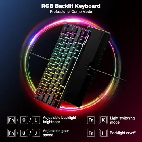 Snpurdiri 60% Wired Gaming Keyboard, RGB Backlit Ultra-Compact Mini Keyboard, Waterproof Small Compact 61 Keys for PC/Mac Gamer, Typist, Travel, Easy to Carry on Business Trip(Black) - SNPURDIRI (1)