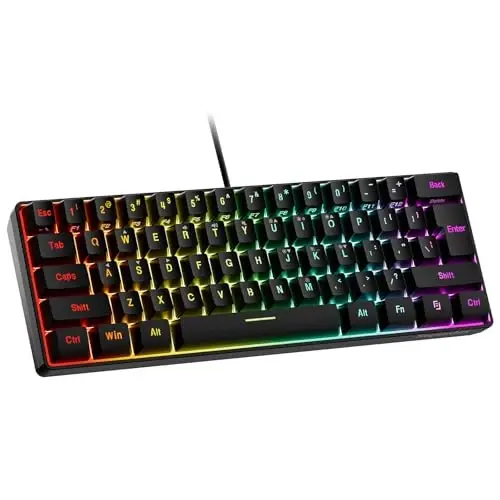 Snpurdiri 60% Wired Gaming Keyboard, RGB Backlit Ultra-Compact Mini Keyboard, Waterproof Small Compact 61 Keys for PC/Mac Gamer, Typist, Travel, Easy to Carry on Business Trip(Black) 