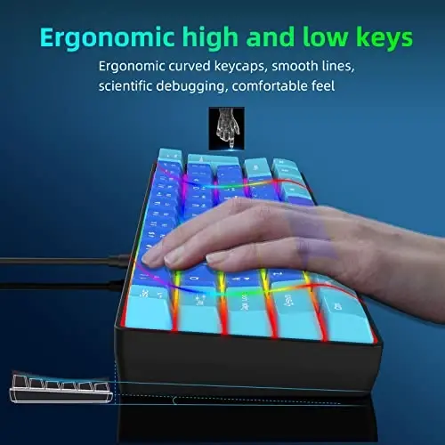 Snpurdiri 60% Wired Gaming Keyboard, RGB Ultra-Compact Mini Keyboard, Waterproof Mechanical Feeling Small Keyboard for PC/Mac Gamer, Typist, Travel, Easy to Carry on Business Trip (Wathet-Blue) - 4