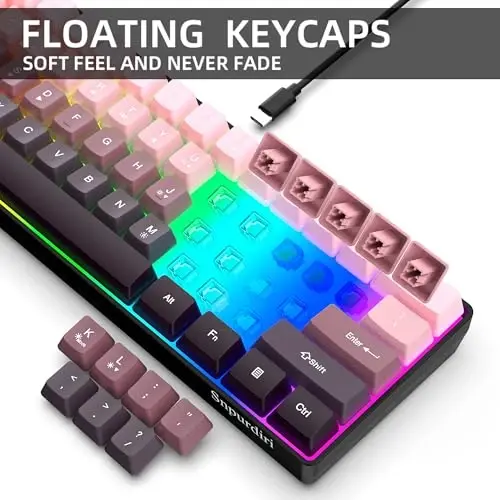 Snpurdiri 60% Wired Gaming Keyboard, 61 Keys RGB Backlit Ultra-Compact Small Gaming Keyboard, for PC/Mac Gamer, Typist, Travel, Easy to Carry on Business Trip (Pink-Black) - 5