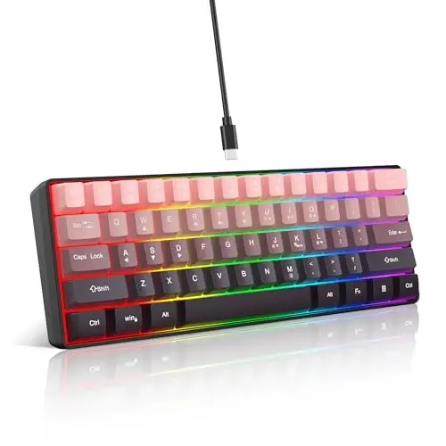 Snpurdiri 60% Wired Gaming Keyboard, 61 Keys RGB Backlit Ultra-Compact Small Gaming Keyboard, for PC/Mac Gamer, Typist, Travel, Easy to Carry on Business Trip (Pink-Black) 