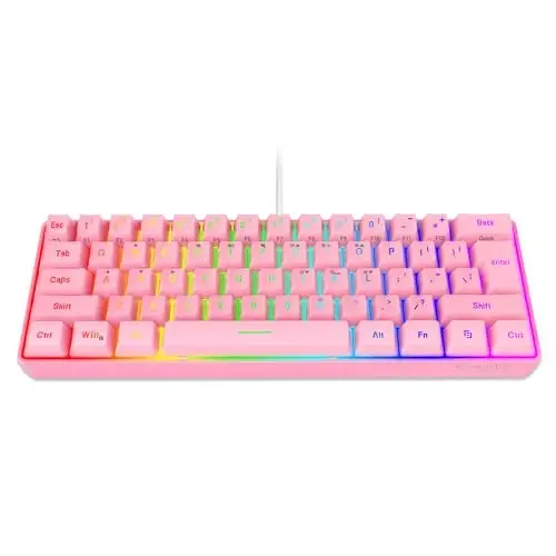 Snpurdiri 60% Wired Gaming Keyboard, 61 Keys RGB Backlit Ultra-Compact Mini Gaming Keyboard for PC/Mac Gamer, Typist, Travel, Easy to Carry on Business Trip(Pink) - 1