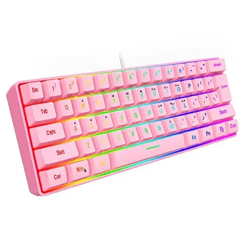 Snpurdiri 60% Wired Gaming Keyboard, 61 Keys RGB Backlit Ultra-Compact Mini Gaming Keyboard for PC/Mac Gamer, Typist, Travel, Easy to Carry on Business Trip(Pink) - 2