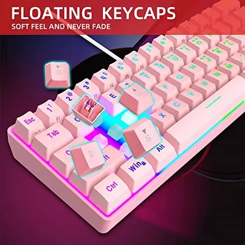 Snpurdiri 60% Wired Gaming Keyboard, 61 Keys RGB Backlit Ultra-Compact Mini Gaming Keyboard for PC/Mac Gamer, Typist, Travel, Easy to Carry on Business Trip(Pink) - 5