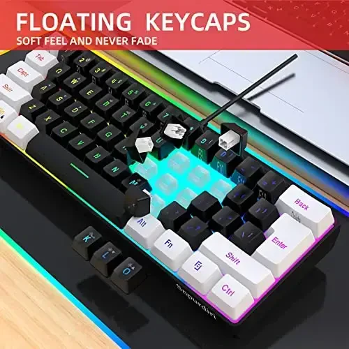 Snpurdiri 60% Wired Gaming Keyboard, Small RGB Backlit Membrane Gaming Keyboard, Ultra-Compact Mini Waterproof Keyboard for PC Computer Gamer White and Black - 4