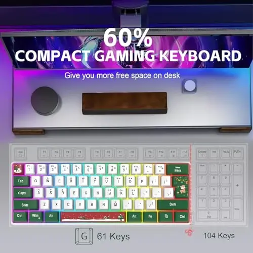 Snpurdiri 60% Wired Gaming Keyboard, RGB Backlit Small Ultra-Compact 61 Keys 60 Percent Gaming Keyboard for PC/Mac Gamer, Typist, Travel, Easy to Carry on Business Trip(Red Green White) - 2