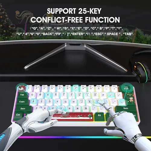Snpurdiri 60% Wired Gaming Keyboard, RGB Backlit Small Ultra-Compact 61 Keys 60 Percent Gaming Keyboard for PC/Mac Gamer, Typist, Travel, Easy to Carry on Business Trip(Red Green White) - 5
