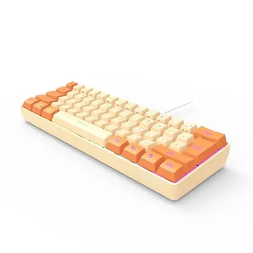 Snpurdiri 60% Wired Gaming Keyboard, RGB Backlit Ultra-Compact Mini Keyboard, Waterproof Mini Compact 61 Keys Keyboard for PC/Mac Gamer, Typist, Travel (Orange and Cream) - 2