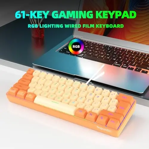 Snpurdiri 60% Wired Gaming Keyboard, RGB Backlit Ultra-Compact Mini Keyboard, Waterproof Mini Compact 61 Keys Keyboard for PC/Mac Gamer, Typist, Travel (Orange and Cream) - 4