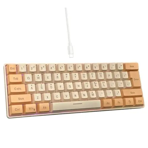 Snpurdiri 60% Wired Gaming Keyboard, RGB Backlit Ultra-Compact Mini Keyboard, Waterproof Mini Compact 61 Keys Keyboard for PC/Mac Gamer, Typist, Travel (Orange and Cream) - 1