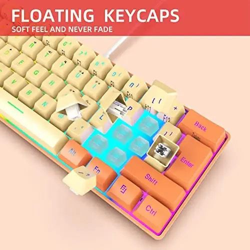 Snpurdiri 60% Wired Gaming Keyboard, RGB Backlit Ultra-Compact Mini Keyboard, Waterproof Mini Compact 61 Keys Keyboard for PC/Mac Gamer, Typist, Travel (Orange and Cream) - 5