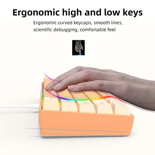 Snpurdiri 60% Wired Gaming Keyboard, RGB Backlit Ultra-Compact Mini Gaming Keyboard for PC/Mac Gamer, Typist, Travel (Cream and Orange) - 5