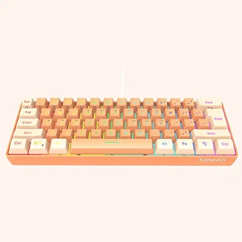 Snpurdiri 60% Wired Gaming Keyboard, RGB Backlit Ultra-Compact Mini Gaming Keyboard for PC/Mac Gamer, Typist, Travel (Cream and Orange) - 1