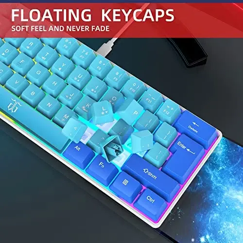 Snpurdiri 60% Wired Gaming Keyboard, RGB Ultra-Compact Mini Keyboard, Waterproof Mechanical Feeling Small Keyboard for PC/Mac Gamer, Typist, Travel, Easy to Carry on Business Trip (Blue-Wathet) - 3