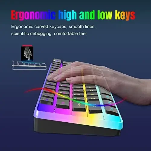 Snpurdiri 60% Wired Gaming Keyboard, Pudding Keycaps with Translucent Layer,RGB Ultra-Compact Mini Keyboards, Waterproof Small 61 Keys Keyboard for Office/Gaming(Black) - 4