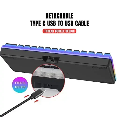 Snpurdiri 60% Wired Gaming Keyboard, Pudding Keycaps with Translucent Layer,RGB Ultra-Compact Mini Keyboards, Waterproof Small 61 Keys Keyboard for Office/Gaming(Black) - 5