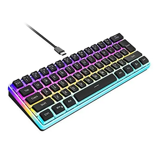 Snpurdiri 60% Wired Gaming Keyboard, Pudding Keycaps with Translucent Layer,RGB Ultra-Compact Mini Keyboards, Waterproof Small 61 Keys Keyboard for Office/Gaming(Black) - SNPURDIRI