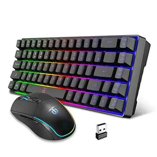 Snpurdiri 60% Wireless Gaming Keyboard and Mouse Combo,LED Backlit Rechargeable 2000mAh Battery,Small Membrane But Mechanical Feel Keyboard + Popular RGB Mice for Gaming,Business Office - 1
