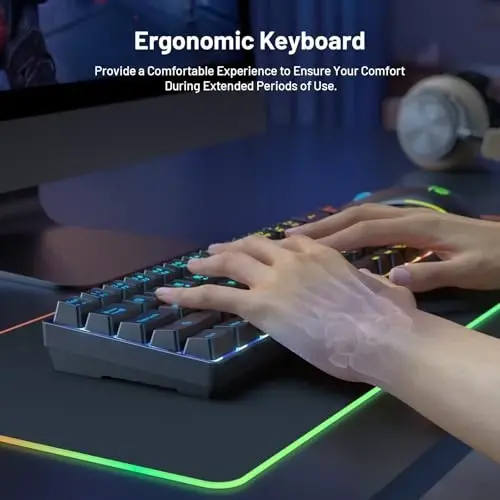 Snpurdiri 60% Wireless Gaming Keyboard and Mouse Combo,LED Backlit Rechargeable 2000mAh Battery,Small Membrane But Mechanical Feel Keyboard + Popular RGB Mice for Gaming,Business Office - 6