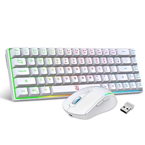 Snpurdiri 60% Wireless Gaming Keyboard and Mouse Combo,LED Backlit Rechargeable 2000mAh Battery,Mini Mechanical Feel Anti-ghosting Keyboard +Popular RGB Gaming Mice for PC Gamer (White) - 1