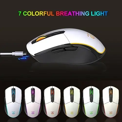Snpurdiri 60% Wireless Gaming Keyboard and Mouse Combo,Orange Backlit Rechargeable 2000mAh Battery,Mini Mechanical Feel Anti-ghosting Keyboard + Popular RGB Mice for Gaming, Office(Black-White) - 6