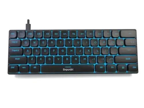 Snpurdiri 60% Mechanical Keyboard Red Switches Low Profile, 60 Percent Gaming Keyboard Ice Blue Backlit for Office, PC, Business Trip (Black, Low Profile Red Switches) 