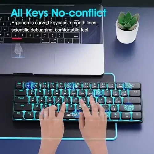 Snpurdiri 60% Mechanical Keyboard Red Switches Low Profile, 60 Percent Gaming Keyboard Ice Blue Backlit for Office, PC, Business Trip (Black, Low Profile Red Switches) - 7