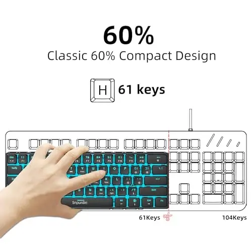 Snpurdiri 60% Mechanical Keyboard Red Switches Low Profile, 60 Percent Gaming Keyboard Ice Blue Backlit for Office, PC, Business Trip (Black, Low Profile Red Switches) - 2