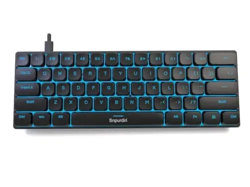 Snpurdiri 60% Mechanical Keyboard Red Switches Low Profile, 60 Percent Gaming Keyboard Ice Blue Backlit for Office, PC, Business Trip (Black, Low Profile Red Switches) - 1