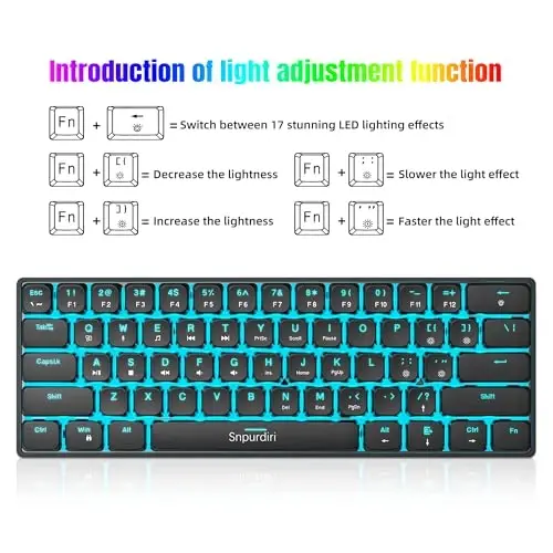 Snpurdiri 60% Mechanical Keyboard Red Switches Low Profile, 60 Percent Gaming Keyboard Ice Blue Backlit for Office, PC, Business Trip (Black, Low Profile Red Switches) - 4
