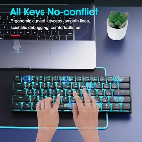 Snpurdiri 60% Mechanical Keyboard Red Switches Low Profile, 60 Percent Gaming Keyboard Ice Blue Backlit for Office, PC, Business Trip (Black, Low Profile Red Switches) - 7