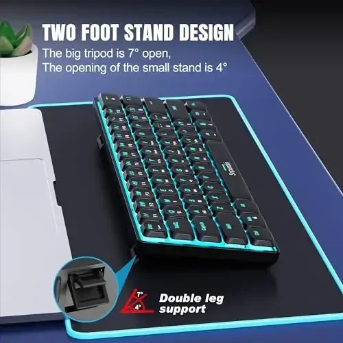 Snpurdiri 60% Mechanical Keyboard Red Switches Low Profile, 60 Percent Gaming Keyboard Ice Blue Backlit for Office, PC, Business Trip (Black, Low Profile Red Switches) - 6