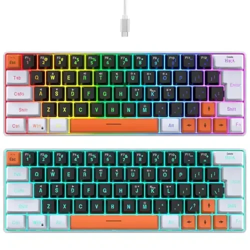 Snpurdiri 60 Percent Wired Gaming Keyboard, 63 Keys RGB Backlit Small Gaming Keyboard for PC, Gamer, Typist, Travel, Easy to Carry on Business Trip(Black-White-Orange) - 5