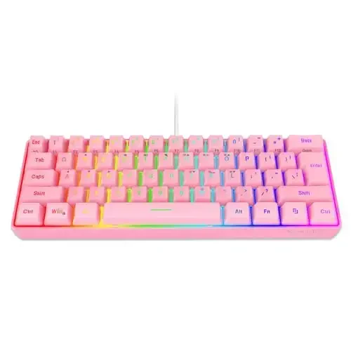 Snpurdiri 60% simli oʻyin klaviaturasi, 61 ta tugmachali RGB yoritgichli ultra ixcham mini oʻyin klaviaturasi PC/Mac oʻyinchilari, mashinistlar, sayohat, ish safari uchun qulay (pushti) - SNPURDIRI