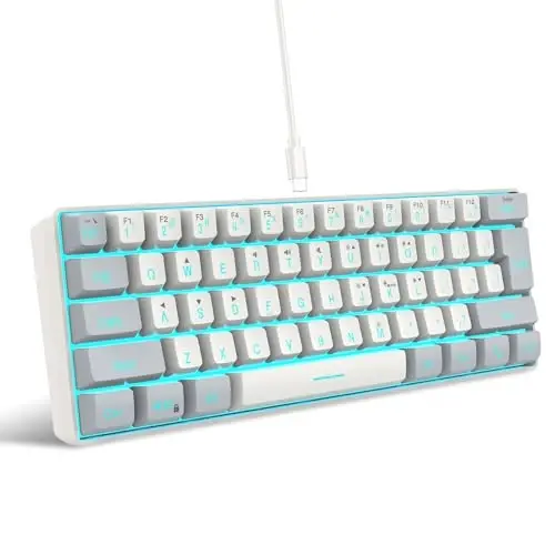 Snpurdiri 60% simli oʻyin klaviaturasi, 61 tugmali RGB yoritgichli kichik oʻyin klaviaturasi, PC/Mac oʻyinchisi, mashinist, sayohat, ish safari uchun qulay (kulrang-oq) - SNPURDIRI