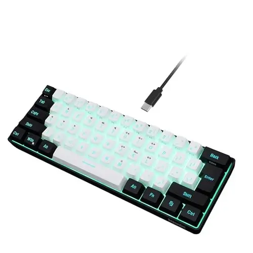 Snpurdiri 60% simli oʻyin klaviaturasi, 61 tugmali RGB yoritgichli ultra ixcham kichik oʻyin klaviaturasi, kompyuter/Mac oʻyinchisi, mashinachi, sayohat, ish safari uchun qulay (qora-oq) 