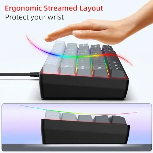 Snpurdiri 60% Wired Gaming Keyboard, 61 Keys RGB Backlit Ultra-Compact Small Gaming Keyboard, for PC/Mac Gamer, Typist, Travel, Easy to Carry on Business Trip (Grey-Black) - 5