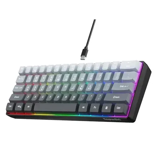 Snpurdiri 60% Wired Gaming Keyboard, 61 Keys RGB Backlit Ultra-Compact Small Gaming Keyboard, for PC/Mac Gamer, Typist, Travel, Easy to Carry on Business Trip (Grey-Black) - 1